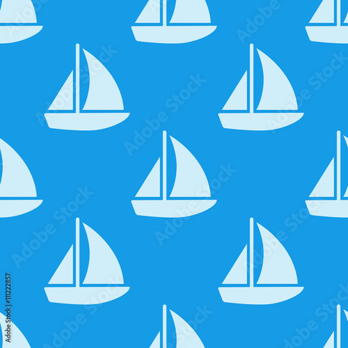 Icono plano patrón con velero sobre fondo azul