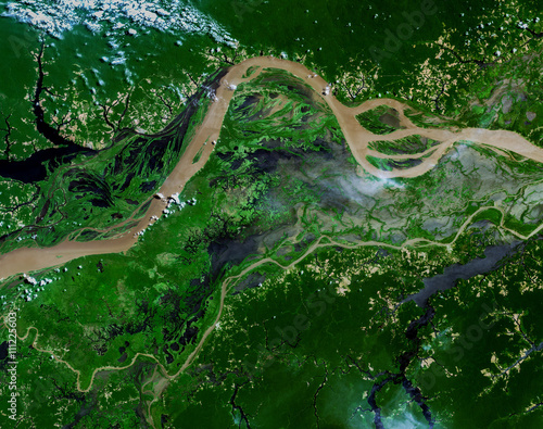 Fototapeta Naklejka Na Ścianę i Meble -  Amazon river from Landsat satellite. Elements of this image furnished by NASA.