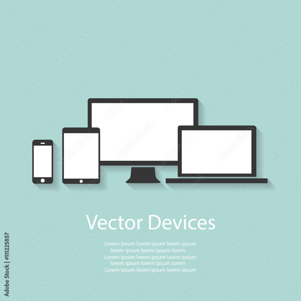 Set of computer monitors, laptops, tablets and mobile phones. Electronic gadgets, isolated, on white background Set of computer monitors, laptops, tablets and mobile phones. Electronic gadgets, isolated, on white background
