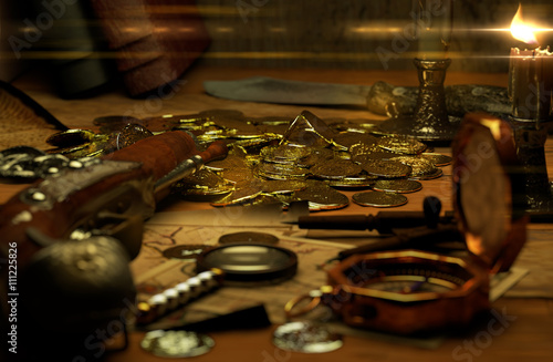 Pirate's table tilt-shift focus on money