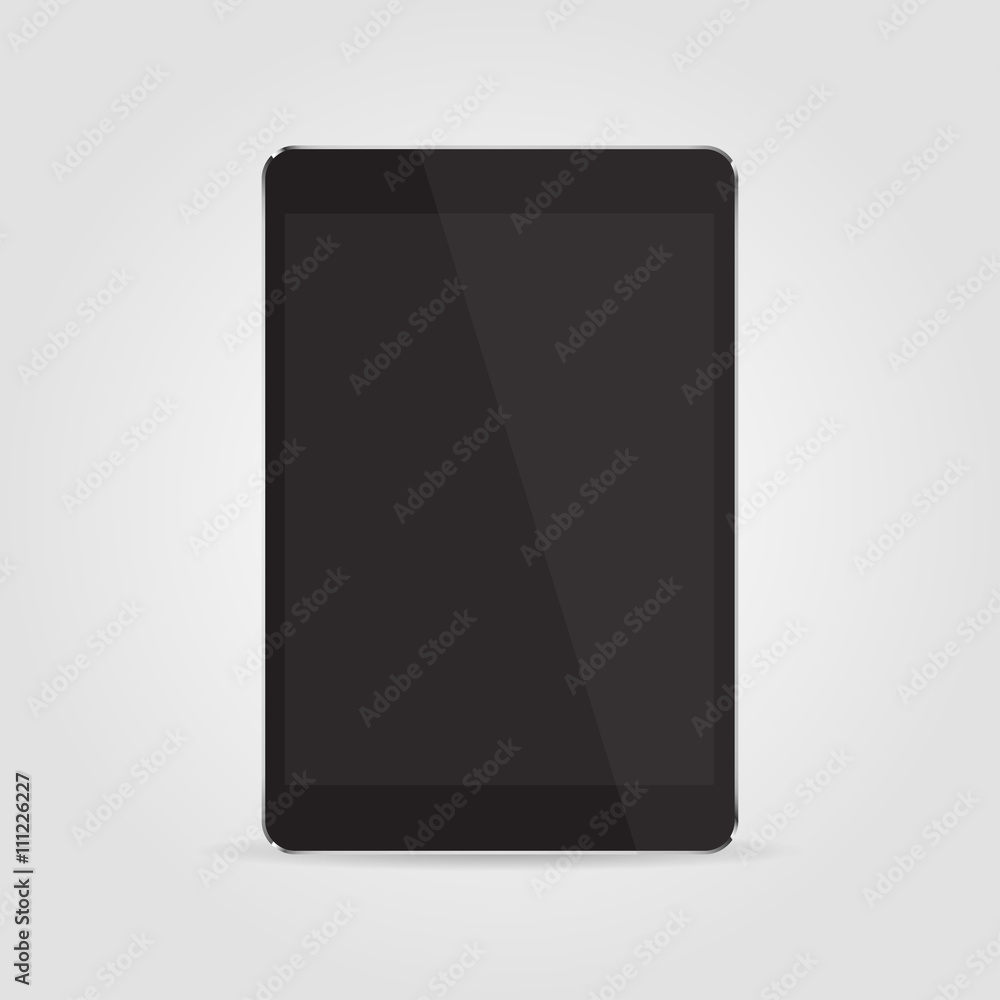 Realistic black tablet with blank screen isolated on grey background. Vector illustration Realistic black tablet with blank screen isolated on grey background. Vector illustration