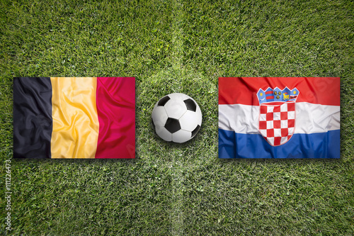 Belgium vs. Croatia flags on soccer field