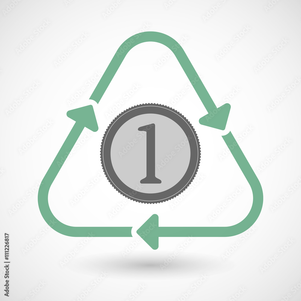 Line art recycle sign icon with a coin icon Line art recycle sign icon with a coin icon