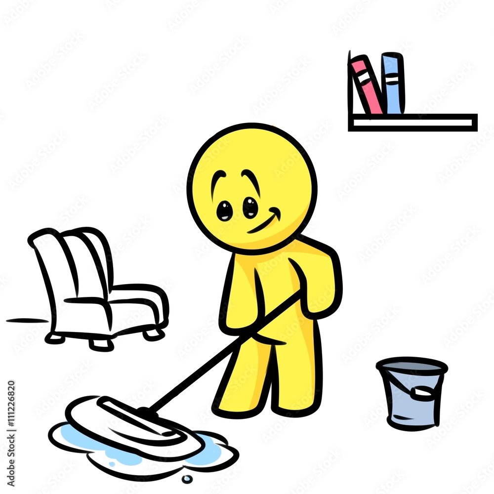 Smiley character cleaning mop floor cartoon illustration cleanliness Stock  Illustration | Adobe Stock
