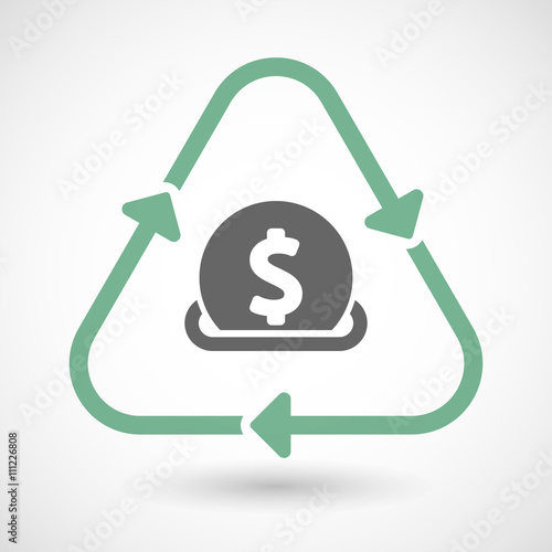 Line art recycle sign icon with  a dollar coin entering in a mon