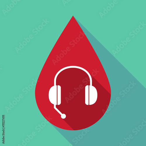 Long shadow blood drop with  a hands free phone device
