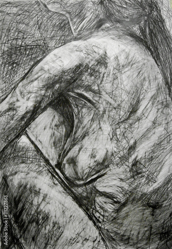 Pencil and charcoal drawing of nude torso