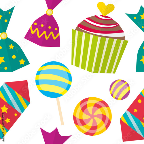Colorful sweets seamless pattern. Candies and cakes