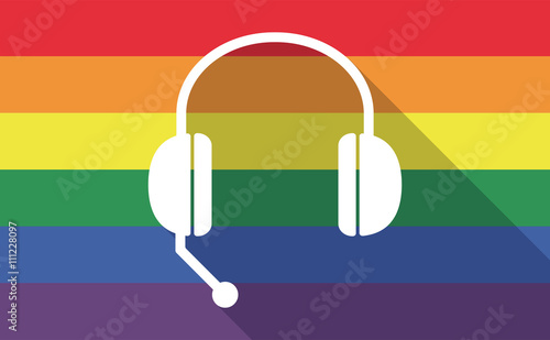 Long shadow gay pride flag with  a hands free phone device