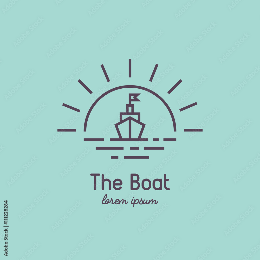 Line style boat at sunset logo. Line style boat at sunset logo.