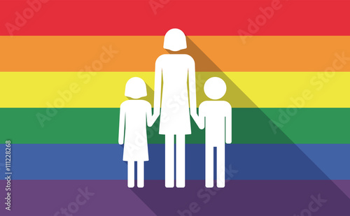 Long shadow gay pride flag with a female single parent family pi
