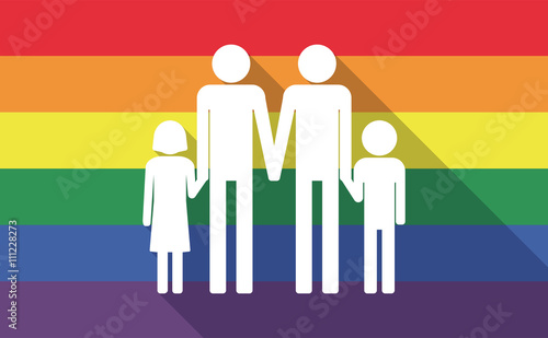 Long shadow gay pride flag with a gay parents  family pictogram
