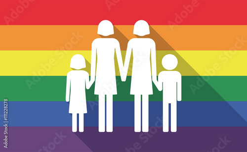 Long shadow gay pride flag with a lesbian parents family pictogr