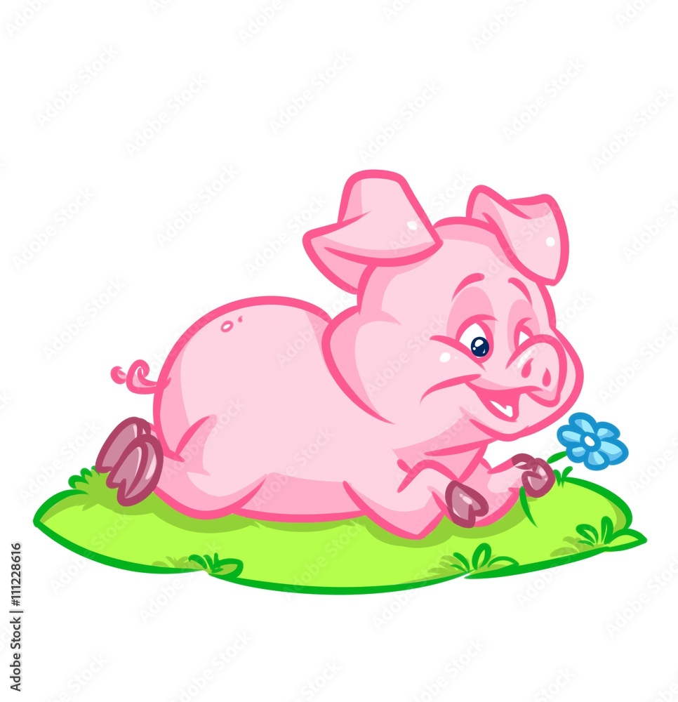 Pig lying lawn image animal character cartoon illustration Pig lying lawn image animal character cartoon illustration