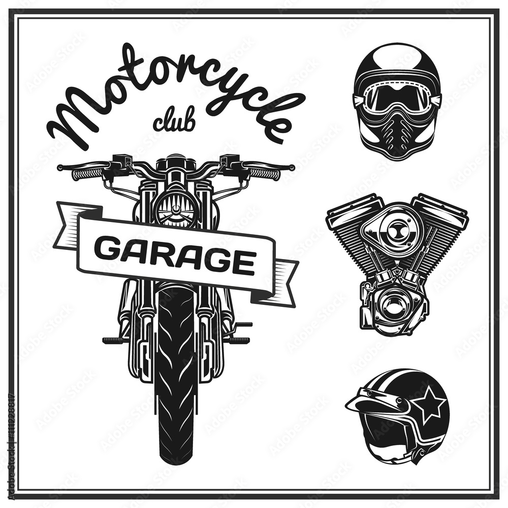 Fototapeta premium motorcycle elements quality set helmets and engine