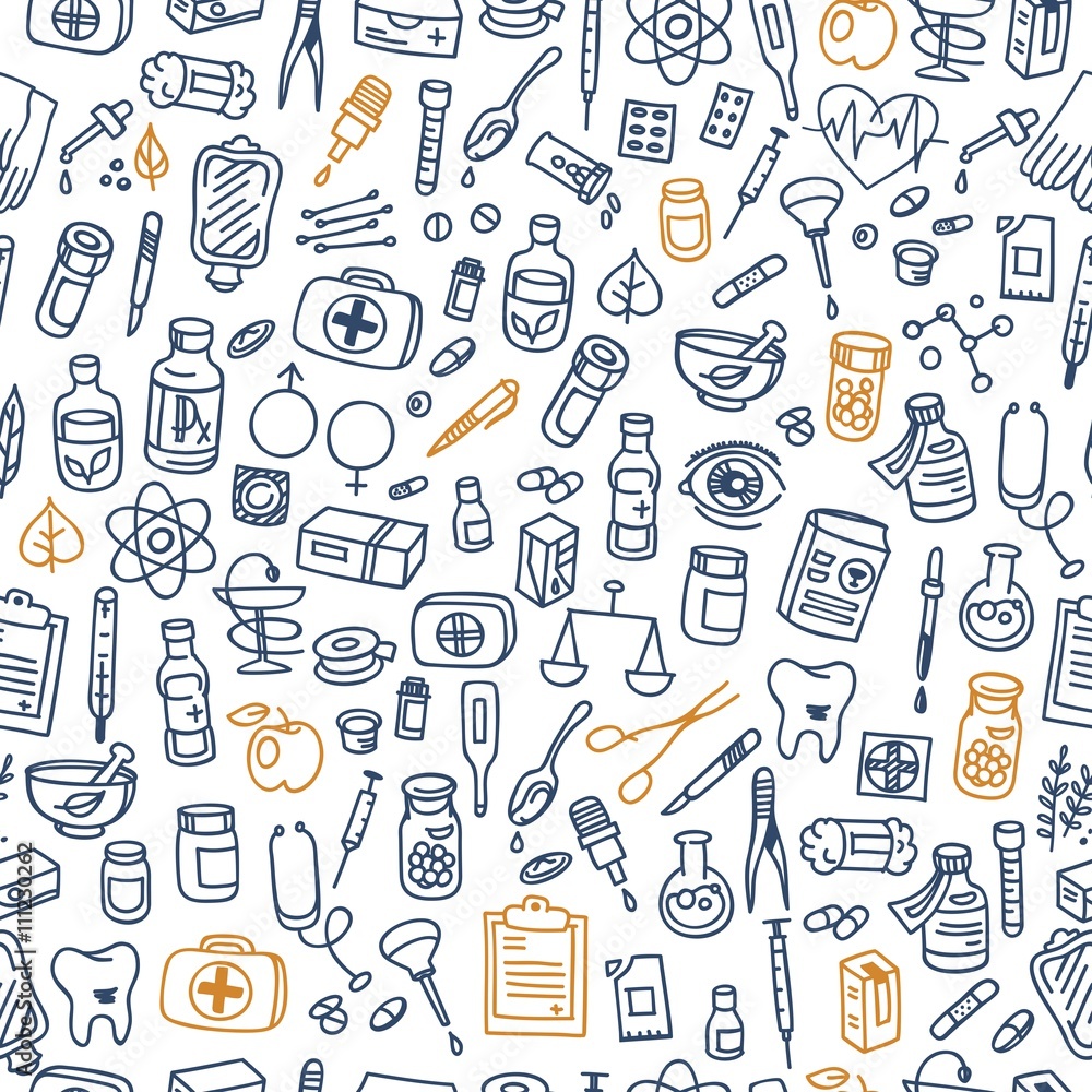 Plakat Health care doodle icons background