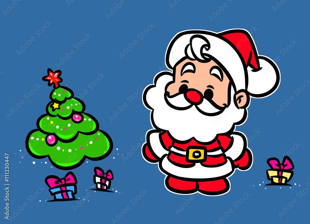 Christmas Santa Claus Mini Tree gifts cartoon illustration new Year  

