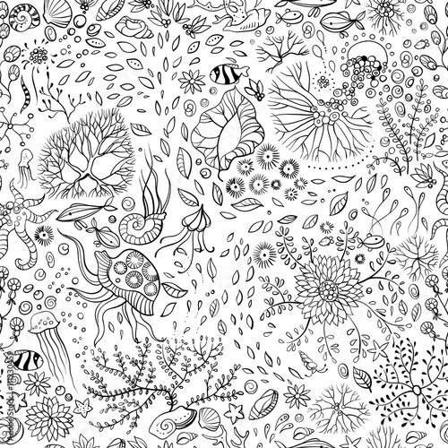 hand drawn underwater world seamless background