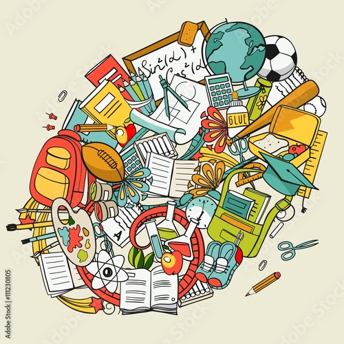 freehand school items in a pile