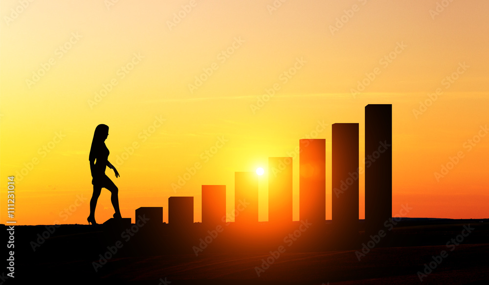 Fototapeta premium Businesswoman climbing chart bars