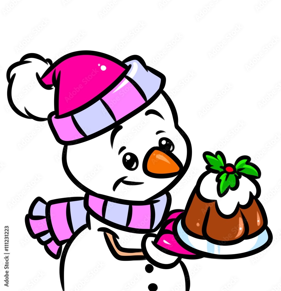 Obraz premium Christmas Snowman Cake cartoon illustration isolated image character