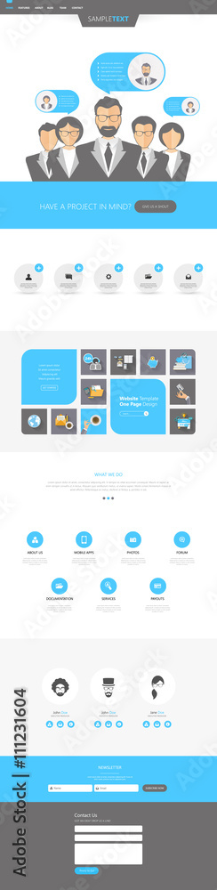 One page website design template. All in one set for website design that includes one page website templates, and flat design concept illustrations. One page website design template. All in one set for website design that includes one page website templates, and flat design concept illustrations.