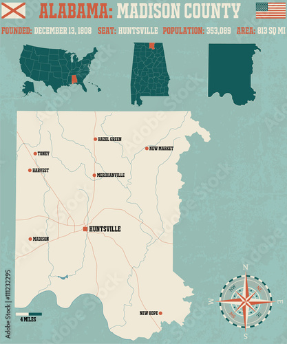 Large and detailed map and infos about Madison County in Alabama photo