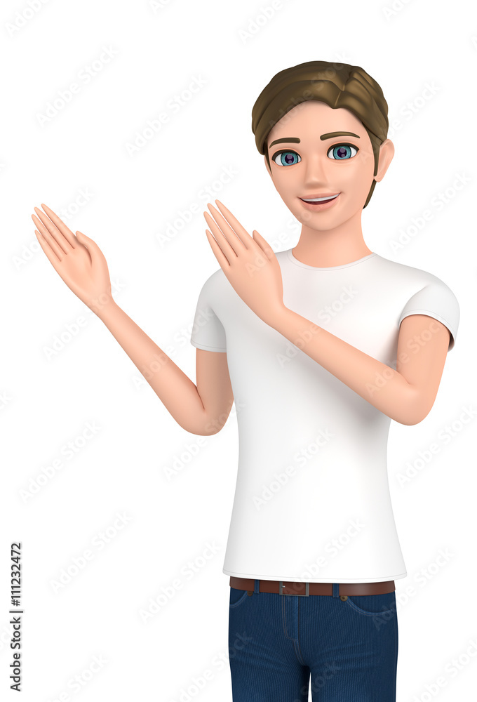 3D illustration character - The man who wore a T-shirt guides you. 3D illustration character - The man who wore a T-shirt guides you.