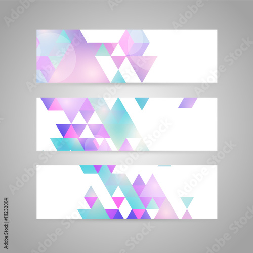 Vector banners with abstract multicolored polygonal mosaic background. Modern geometric triangular pattern. Business design template.