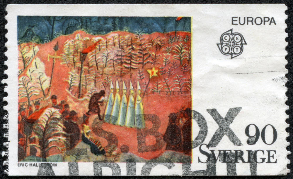 stamp printed by Sweden, shows New Year's Eve at Skansen