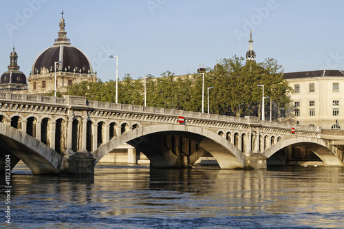 LYON, FRANCE, May 21, 2016 : Pont Wilson on Rhone river in Lyon. It was a revolutionary structure, endowed with an armed concrete apron resting on piles in stone masonries.