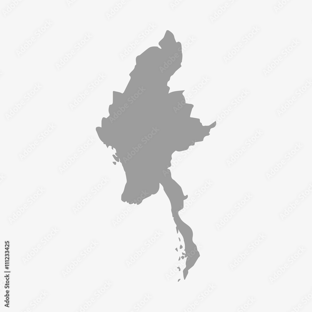 Myanmar map in gray on a white background
