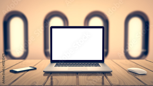 Laptop with blank screen.