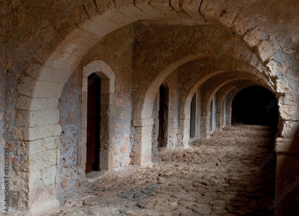 Catacomb passage, Arkadi monastery Crete Greece