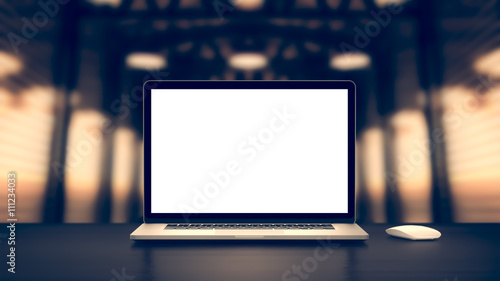 Laptop with blank screen.