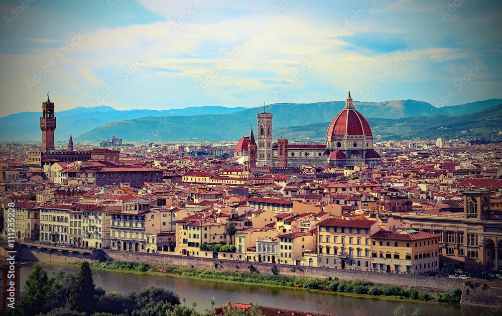 Florence in Italy with the dome of the Duomo old effect