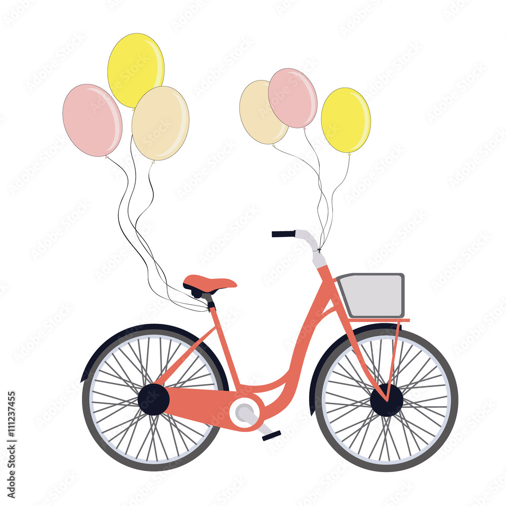 Bicycle with  balloons isolated on white