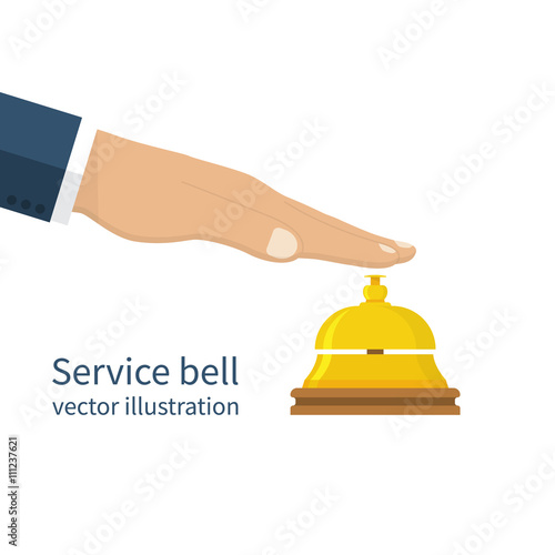 Male hand pressing service bell.