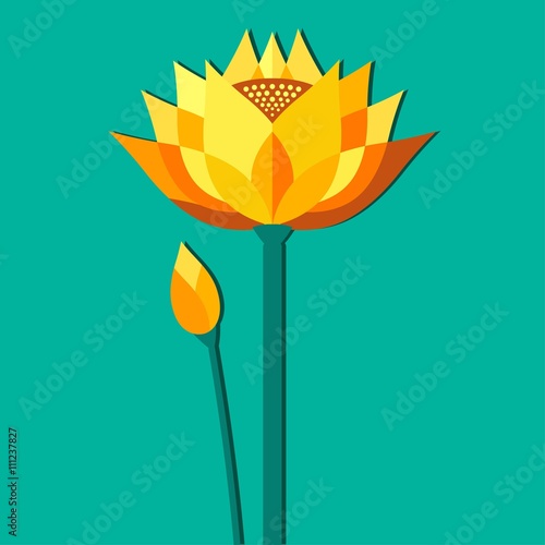 flower gold lotus with a bud on a bright background