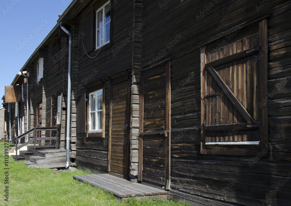 Street wid old timbered house in line from the North of Sweden. Street wid old timbered house in line from the North of Sweden.