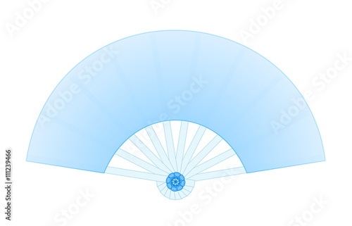 Blank Soft Blue Folding Fan Decorated with Blue Flower isolated on White Background Illustration