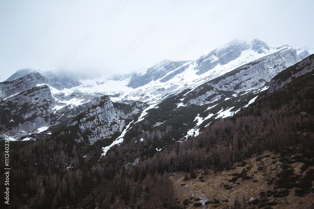 Hills covered with snow in slovenia