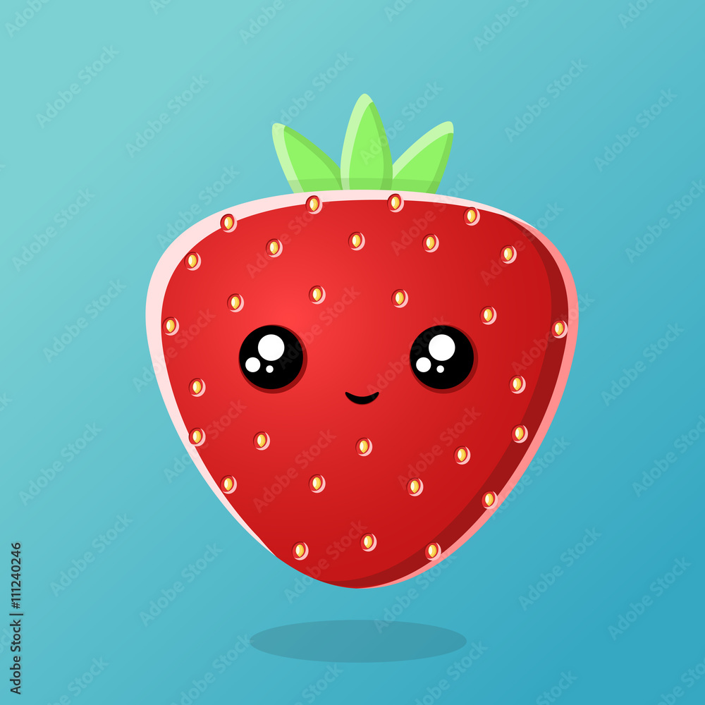Obraz premium Vector Illustration. Strawberry, kawaii, cartoon style. The expression of emotions for design, art work, design cards and web pages.