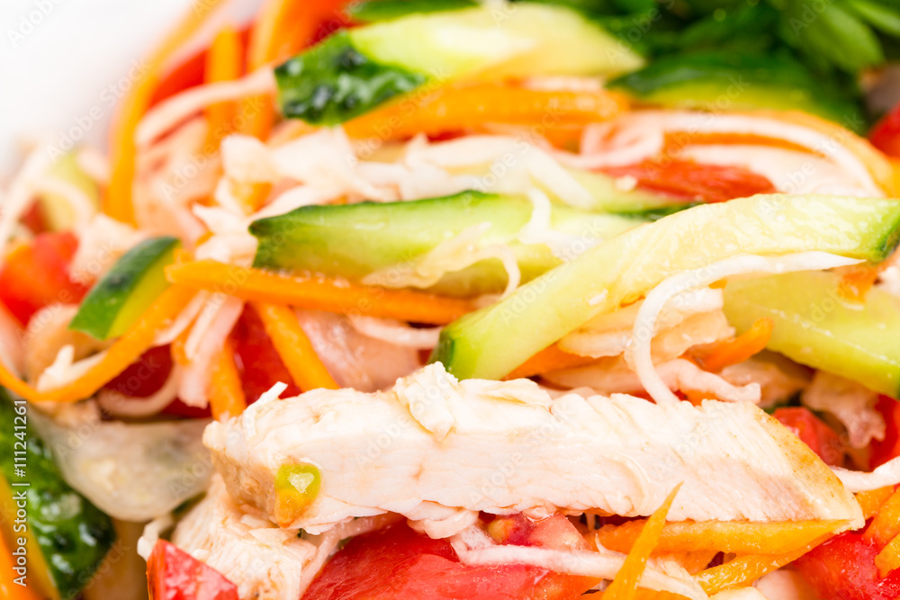 Eastern chicken salad with grated carrot. Eastern chicken salad with grated carrot.