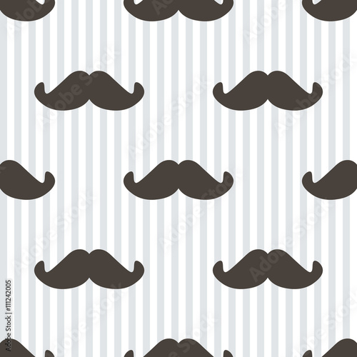 Flat design, vector hipster moustache and stripes seamless pattern background.