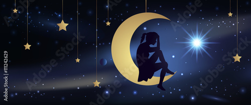 Amour - Lune - Ciel étoiles - Femme