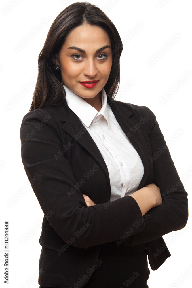 folded hands . business portrait of smiling woman. white backgro folded hands . business portrait of smiling woman. white backgro
