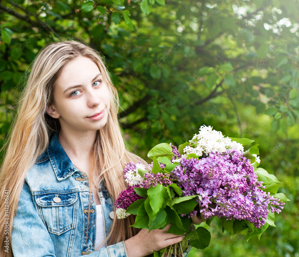 Girl with a bouquet of lilacs Girl with a bouquet of lilacs