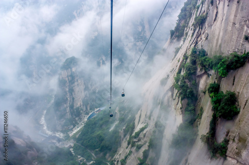 View of the cable cars on Mount Hua or Huà shān, near Huayin in Shaanxi province. One of the Five Great Mountains of China, and has a long history of religious significance. photo