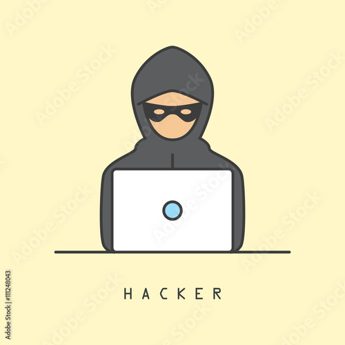 Line art icon of a computer hacker
